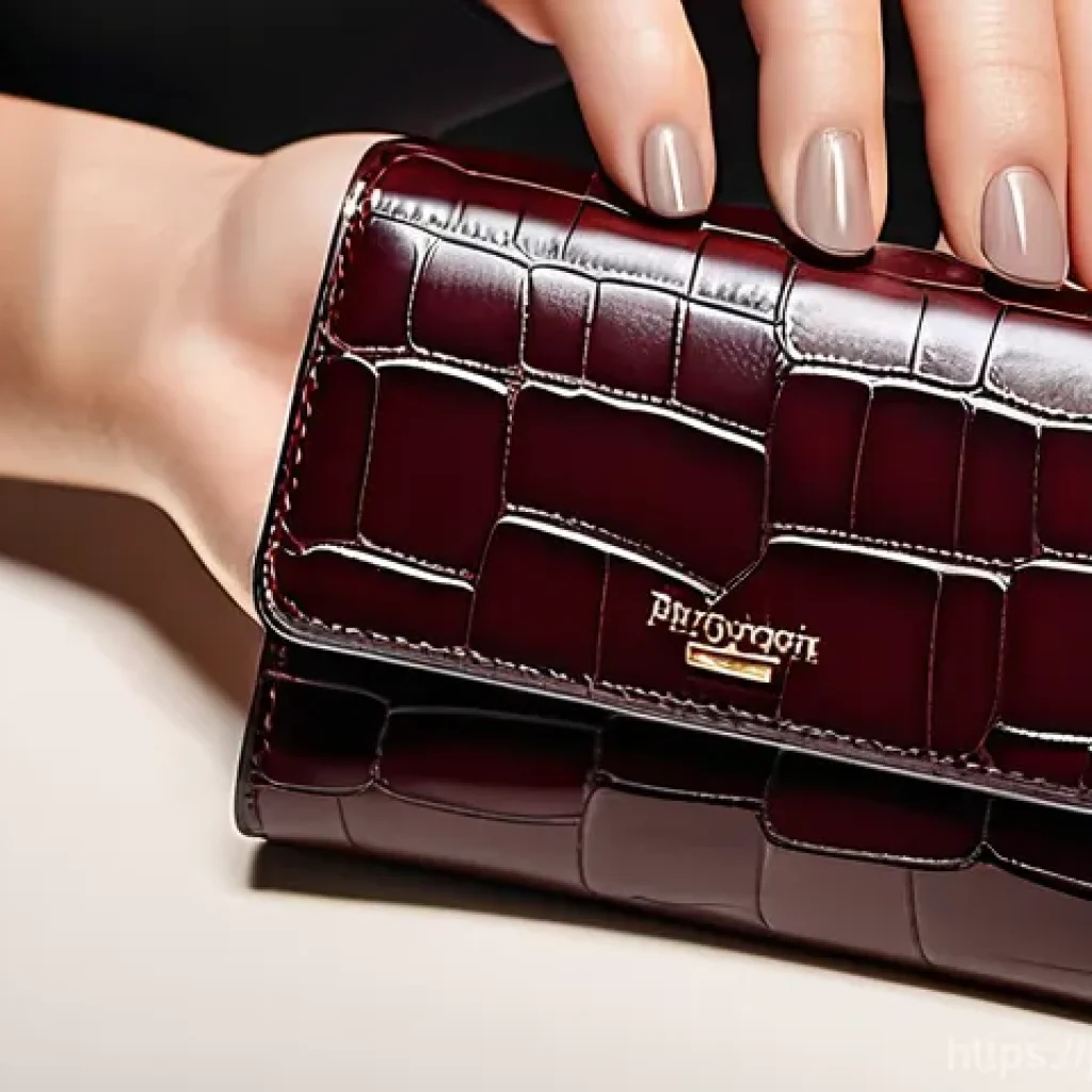 브랜드별 지갑 세일 정보 - **Prompt 1: Autumn Elegance - Embossed Leather Mini Wallet**
    "A close-up shot of a sophisticated...