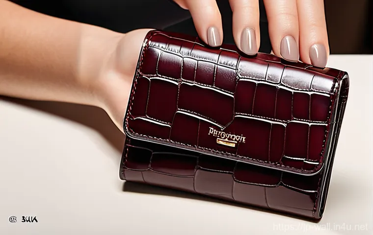 브랜드별 지갑 세일 정보 - **Prompt 1: Autumn Elegance - Embossed Leather Mini Wallet**
    "A close-up shot of a sophisticated...