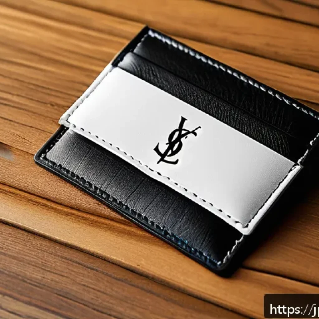 생로랑 모노그램 카드홀더 vs 루루 지갑 - A sleek, minimalist luxury card holder featuring the iconic YSL monogram logo prominently displayed ...