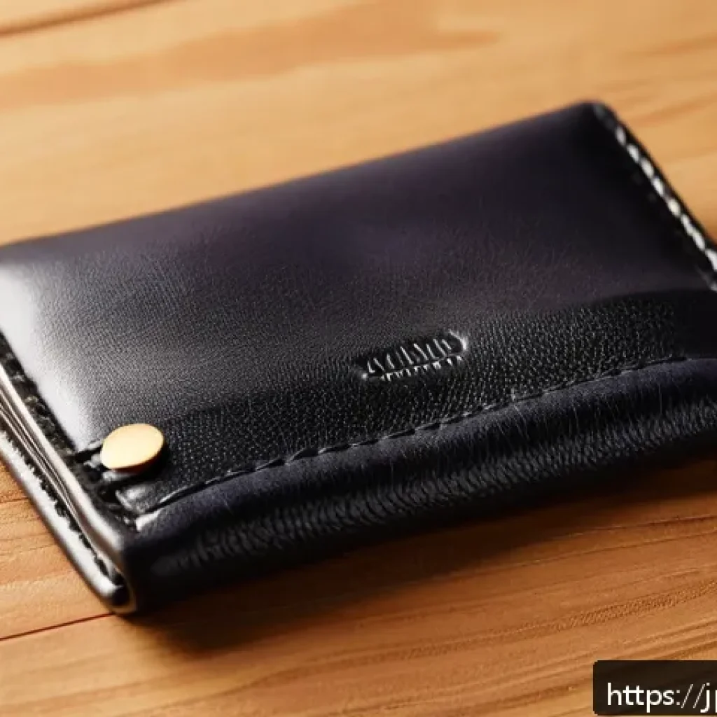 보테가 베네타 가죽 지갑 관리법 - A close-up of a high-quality leather wallet being gently wiped with a soft microfiber cloth, highlig...